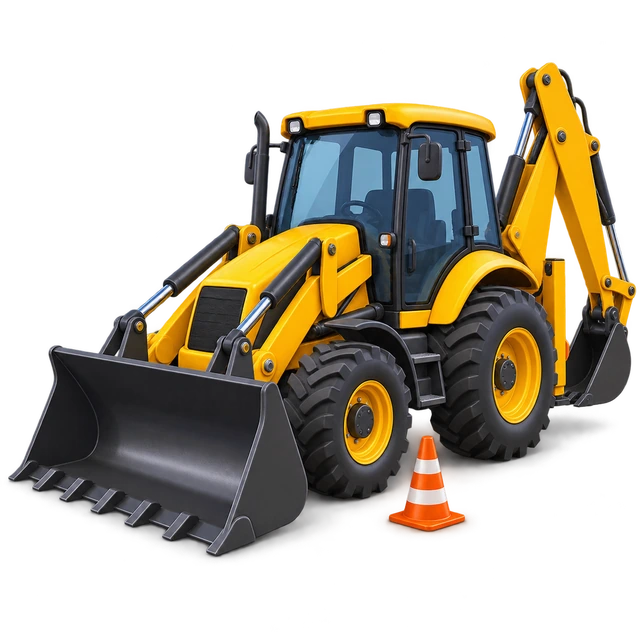 A yellow backhoe loader